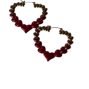 Heart-Shaped Red and Gold Earrings